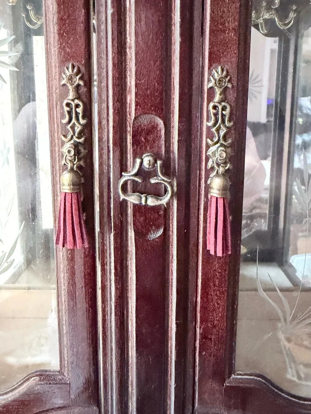Wooden Mirrored Jewelry Cabinet in Deep Mahogany jewelry